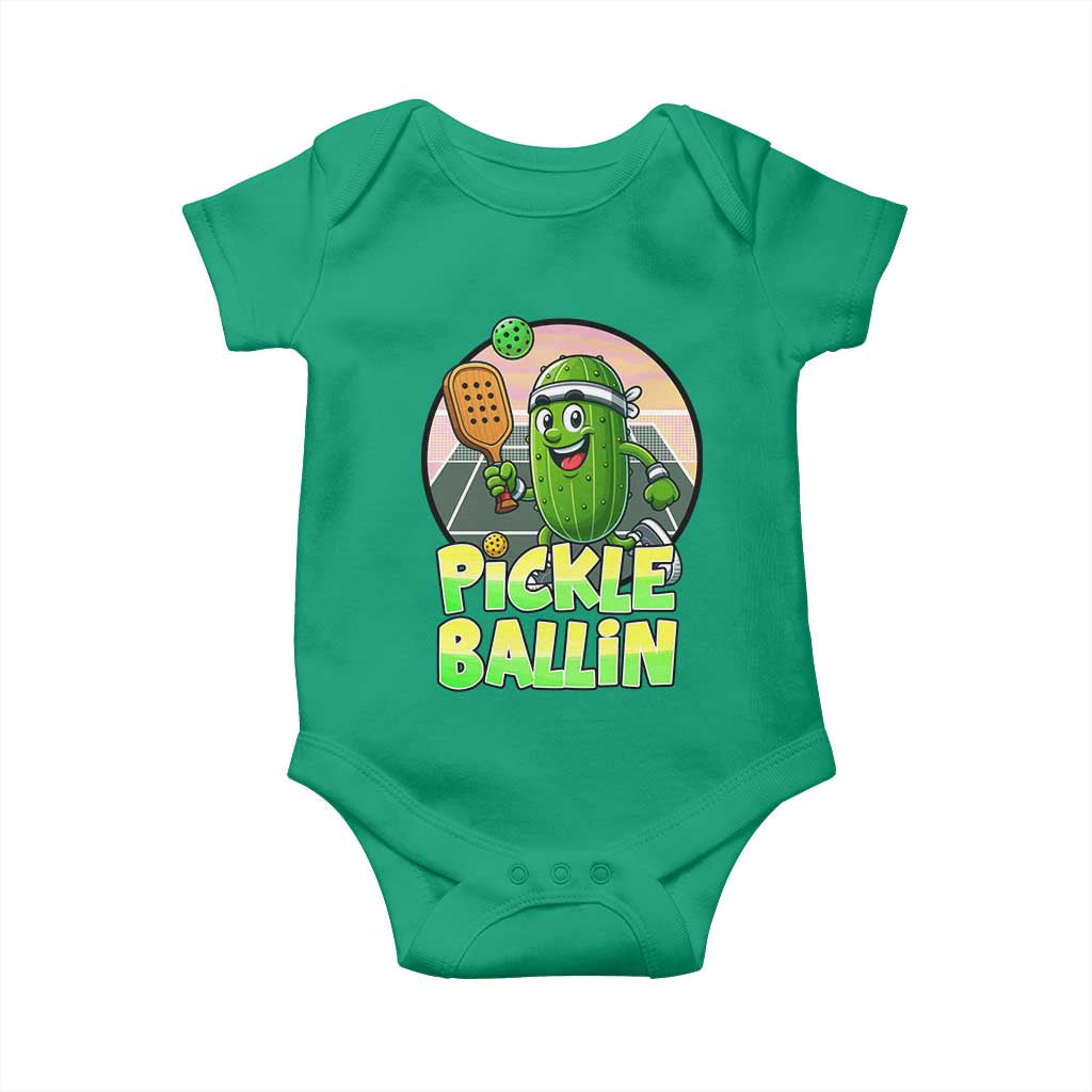Funny Pickleball Lover Baby Onesie Pickle Ballin Quote TS12 Irish Green Print Your Wear