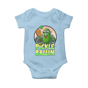 Funny Pickleball Lover Baby Onesie Pickle Ballin Quote TS12 Light Blue Print Your Wear