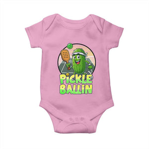 Funny Pickleball Lover Baby Onesie Pickle Ballin Quote TS12 Light Pink Print Your Wear