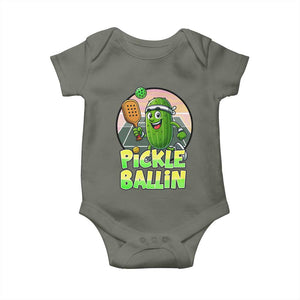 Funny Pickleball Lover Baby Onesie Pickle Ballin Quote TS12 Military Green Print Your Wear