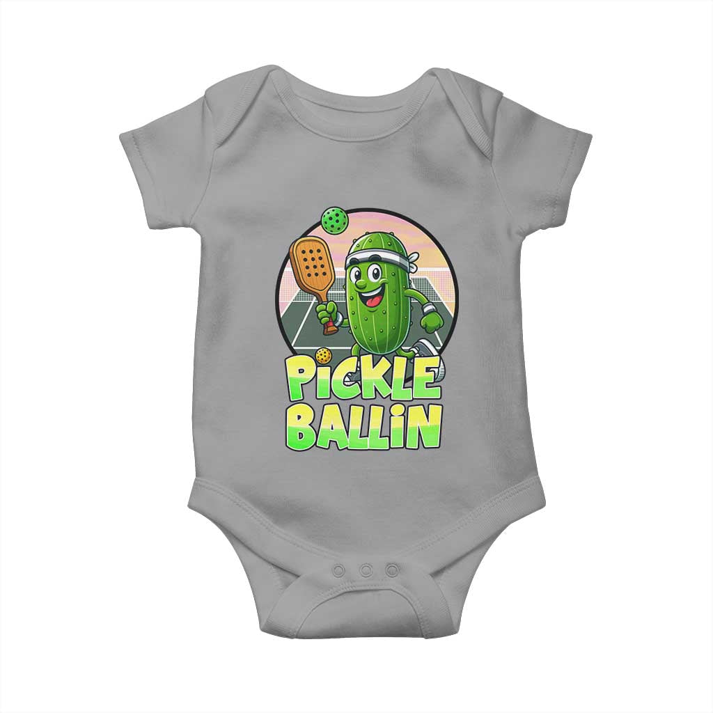 Funny Pickleball Lover Baby Onesie Pickle Ballin Quote TS12 Sport Gray Print Your Wear