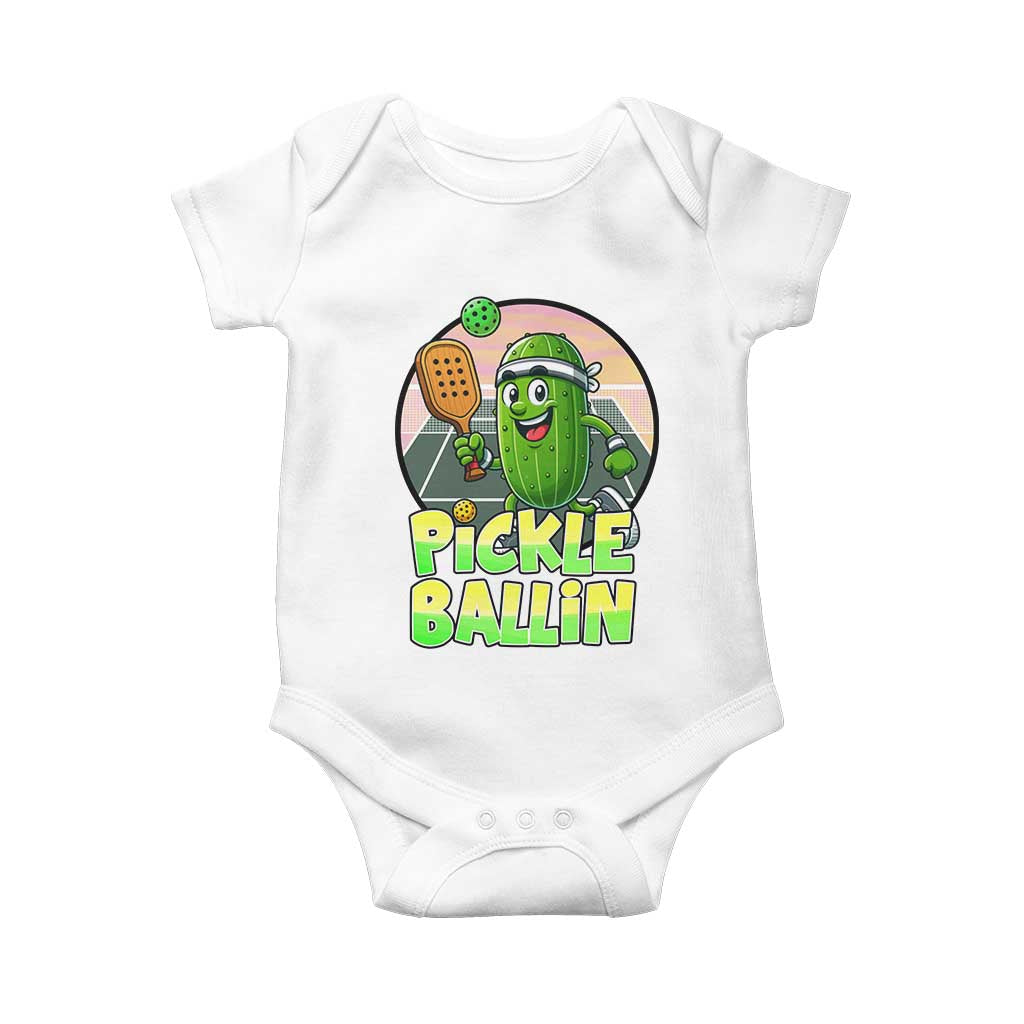 Funny Pickleball Lover Baby Onesie Pickle Ballin Quote TS12 White Print Your Wear