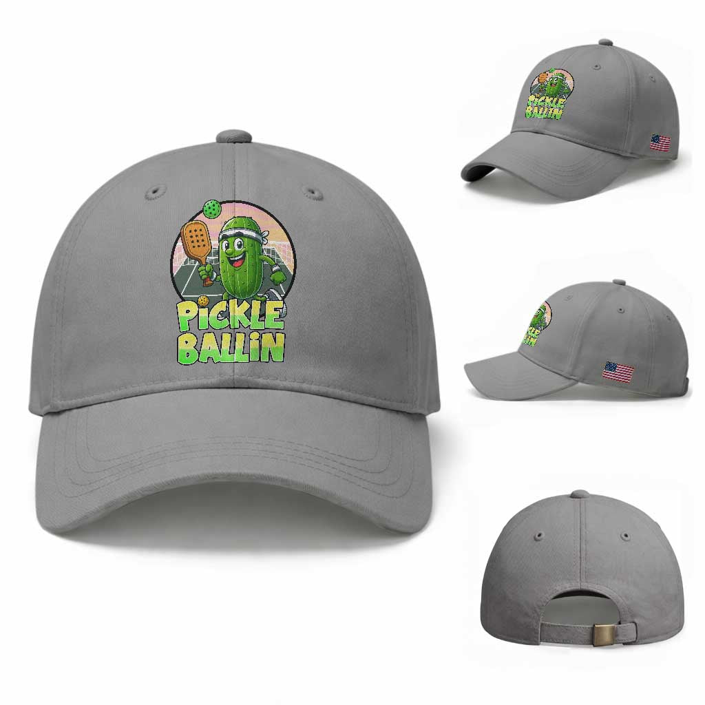Funny Pickleball Lover Baseball Cap Pickle Ballin Quote TS12 Baseball Cap Universal Fit Sport Gray Print Your Wear