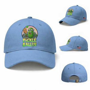Funny Pickleball Lover Baseball Cap Pickle Ballin Quote TS12 Baseball Cap Universal Fit Light Blue Print Your Wear