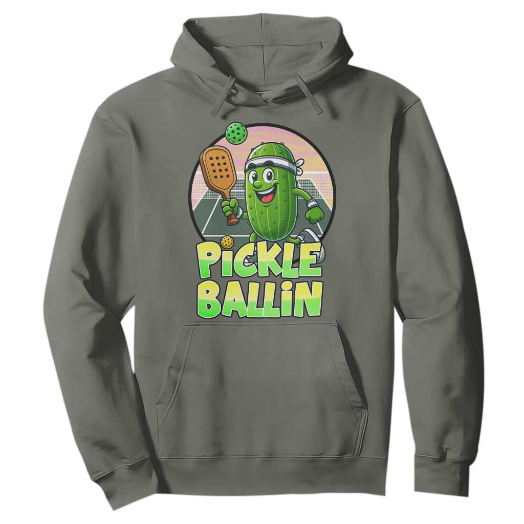 Funny Pickleball Lover Hoodie Pickle Ballin Quote TS12 Military Green Print Your Wear