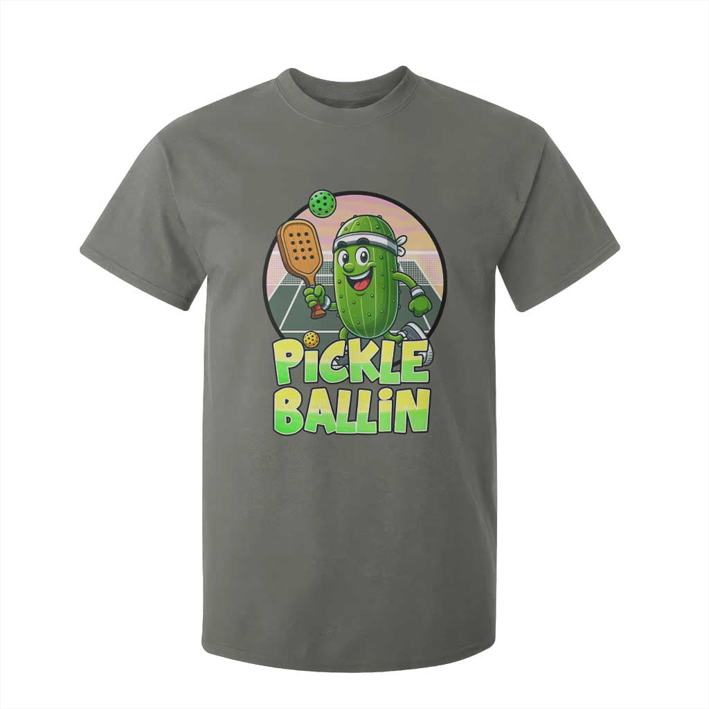 Funny Pickleball Lover T Shirt For Kid Pickle Ballin Quote TS12 Military Green Print Your Wear