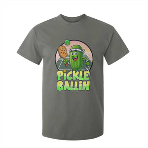 Funny Pickleball Lover T Shirt For Kid Pickle Ballin Quote TS12 Military Green Print Your Wear