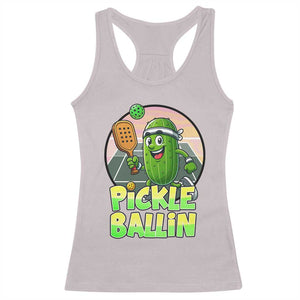 Funny Pickleball Lover Racerback Tank Top Pickle Ballin Quote TS12 Ice Gray Print Your Wear