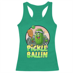 Funny Pickleball Lover Racerback Tank Top Pickle Ballin Quote TS12 Irish Green Print Your Wear