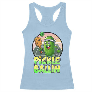 Funny Pickleball Lover Racerback Tank Top Pickle Ballin Quote TS12 Light Blue Print Your Wear