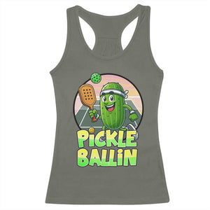 Funny Pickleball Lover Racerback Tank Top Pickle Ballin Quote TS12 Military Green Print Your Wear