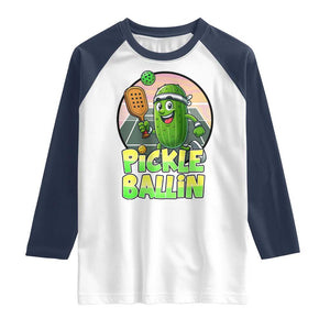 Funny Pickleball Lover Raglan Shirt Pickle Ballin Quote TS12 White Navy Print Your Wear