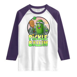 Funny Pickleball Lover Raglan Shirt Pickle Ballin Quote TS12 White Purple Print Your Wear