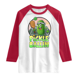 Funny Pickleball Lover Raglan Shirt Pickle Ballin Quote TS12 White Red Print Your Wear