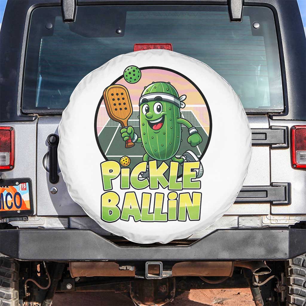 Funny Pickleball Lover Spare Tire Cover Pickle Ballin Quote TS12 No hole White Print Your Wear