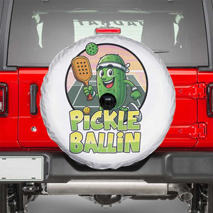 Funny Pickleball Lover Spare Tire Cover Pickle Ballin Quote TS12 White Print Your Wear