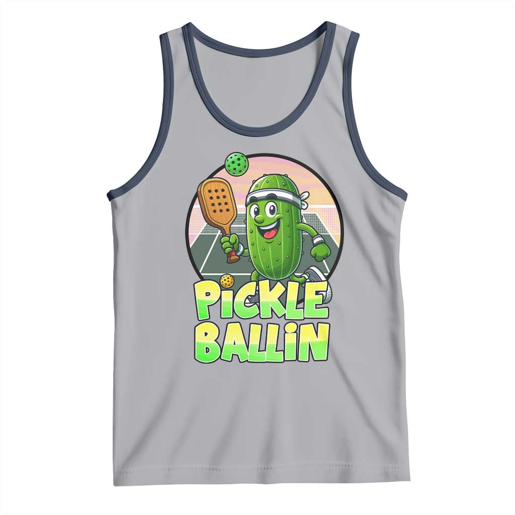 Funny Pickleball Lover Tank Top Pickle Ballin Quote TS12 Athletic Heather Navy Print Your Wear