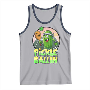 Funny Pickleball Lover Tank Top Pickle Ballin Quote TS12 Athletic Heather Navy Print Your Wear
