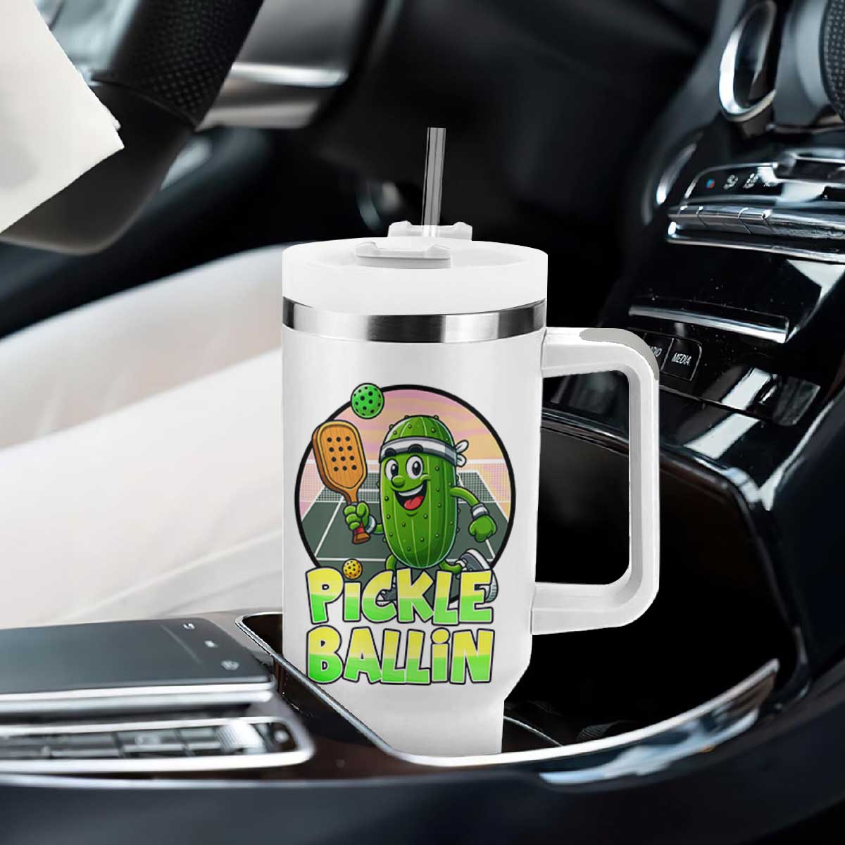 Funny Pickleball Lover Tumbler With Handle Pickle Ballin Quote TS12 Print Your Wear