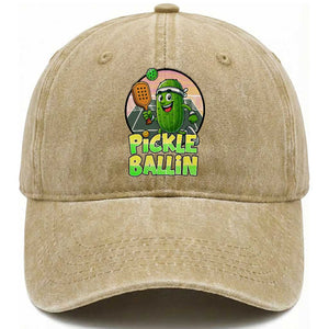Funny Pickleball Lover Washed Cotton Baseball Cap Pickle Ballin Quote TS12 Print Your Wear