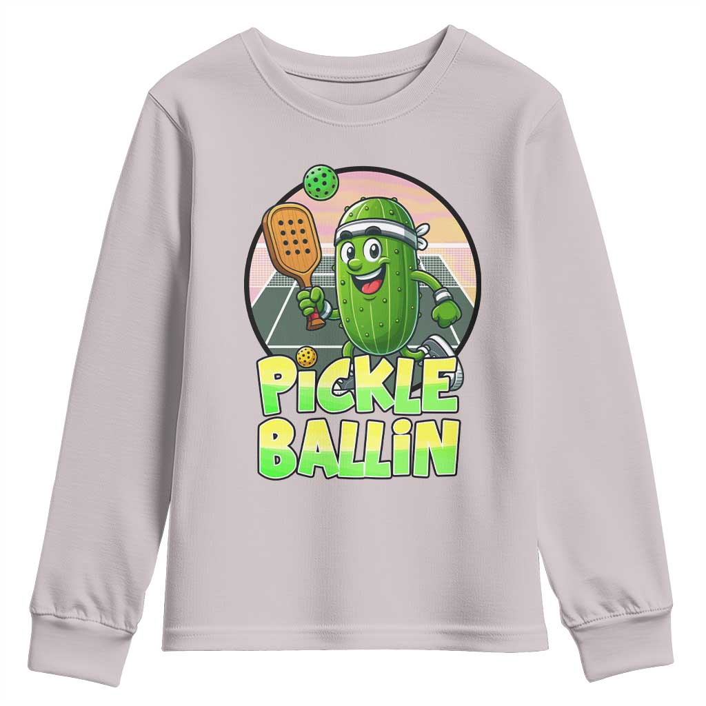 Funny Pickleball Lover Youth Sweatshirt Pickle Ballin Quote TS12 Ice Gray Print Your Wear