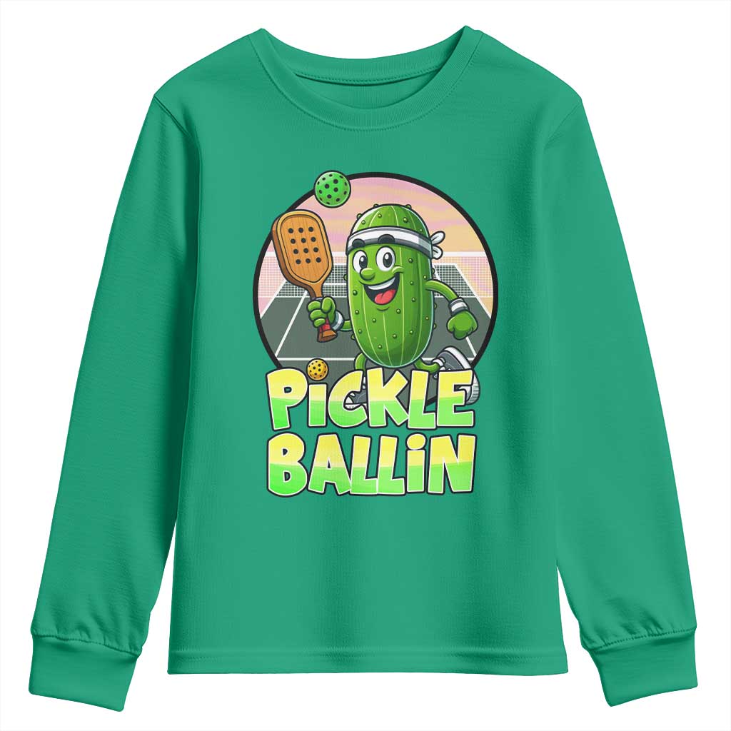 Funny Pickleball Lover Youth Sweatshirt Pickle Ballin Quote TS12 Irish Green Print Your Wear