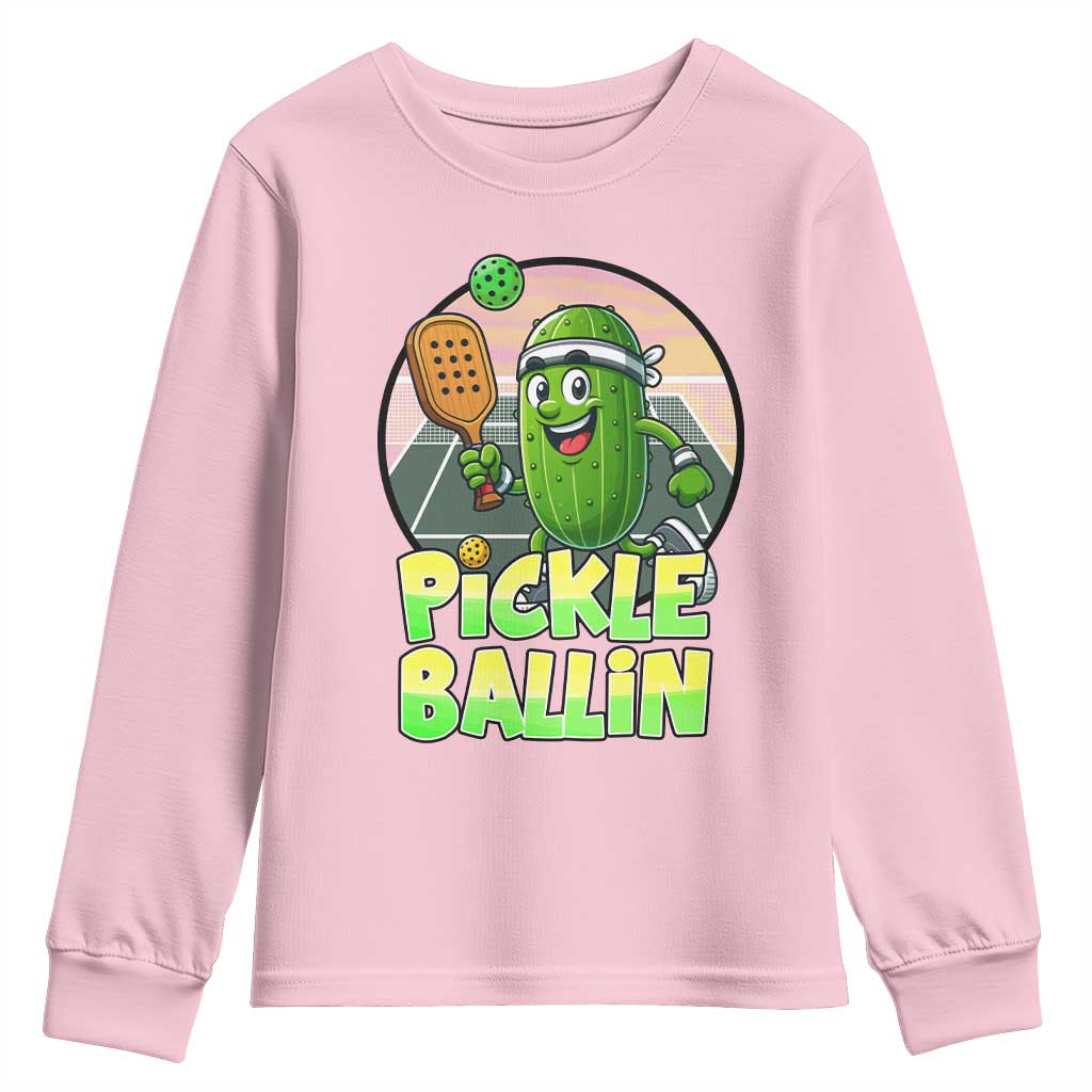 Funny Pickleball Lover Youth Sweatshirt Pickle Ballin Quote TS12 Light Pink Print Your Wear