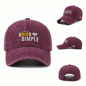 Life Is Good Keep It Simple Washed Cotton Baseball Cap Pickleball Lover TS12 Washed Cap Universal Fit Burgundy Print Your Wear