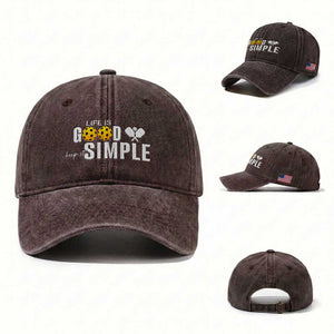 Life Is Good Keep It Simple Washed Cotton Baseball Cap Pickleball Lover TS12 Washed Cap Universal Fit Dark Brown Print Your Wear