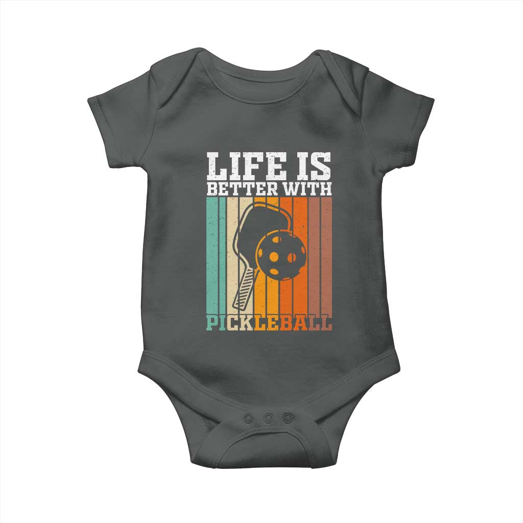 Life Is Better With Pickleball Baby Onesie Funny Dink Saying TS12 Dark Heather Print Your Wear