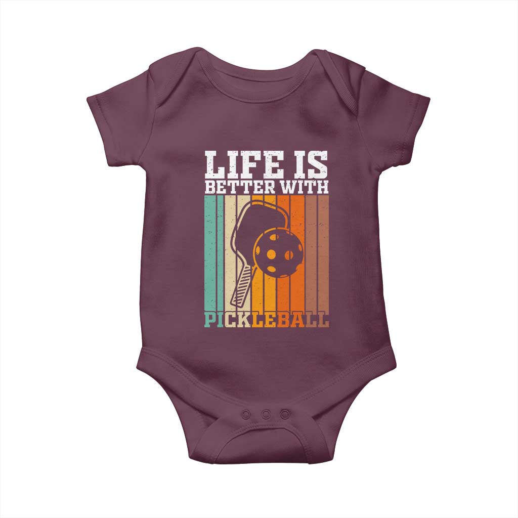Life Is Better With Pickleball Baby Onesie Funny Dink Saying TS12 Maroon Print Your Wear