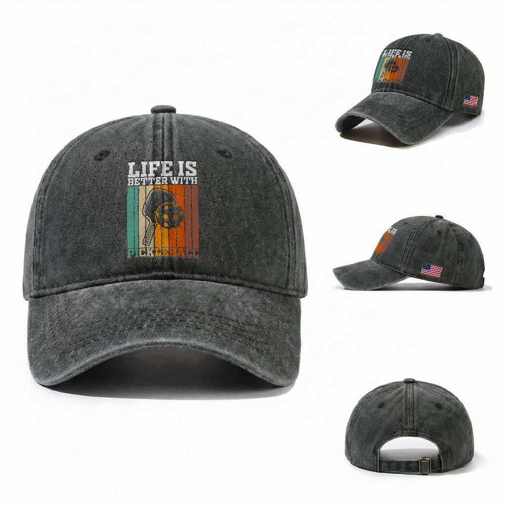 Life Is Better With Pickleball Washed Cotton Baseball Cap Funny Dink Saying TS12 Washed Cap Universal Fit Dark Green Print Your Wear