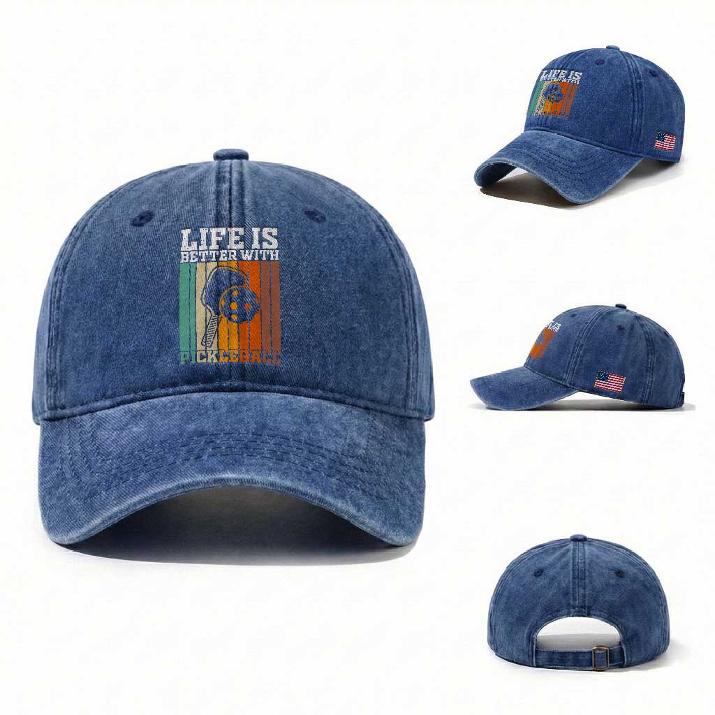 Life Is Better With Pickleball Washed Cotton Baseball Cap Funny Dink Saying TS12 Washed Cap Universal Fit Royal Blue Print Your Wear