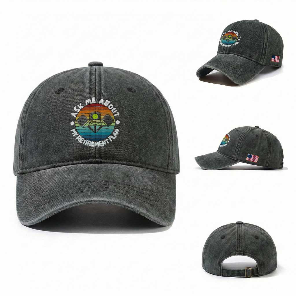 My Retirement Plan Washed Cotton Baseball Cap Funny Pickleball Gift TS12 Washed Cap Universal Fit Dark Green Print Your Wear