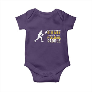 Funny Pickleball Lover Baby Onesie Never Underestimate Old Man TS12 Purple Print Your Wear