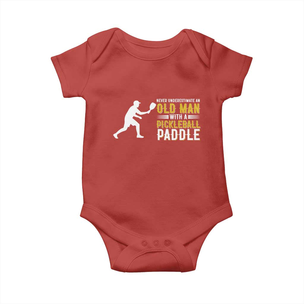 Funny Pickleball Lover Baby Onesie Never Underestimate Old Man TS12 Red Print Your Wear