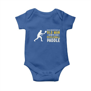 Funny Pickleball Lover Baby Onesie Never Underestimate Old Man TS12 Royal Blue Print Your Wear