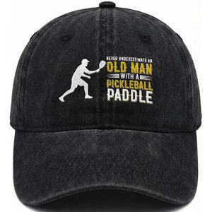 Funny Pickleball Lover Washed Cotton Baseball Cap Never Underestimate Old Man TS12 Print Your Wear