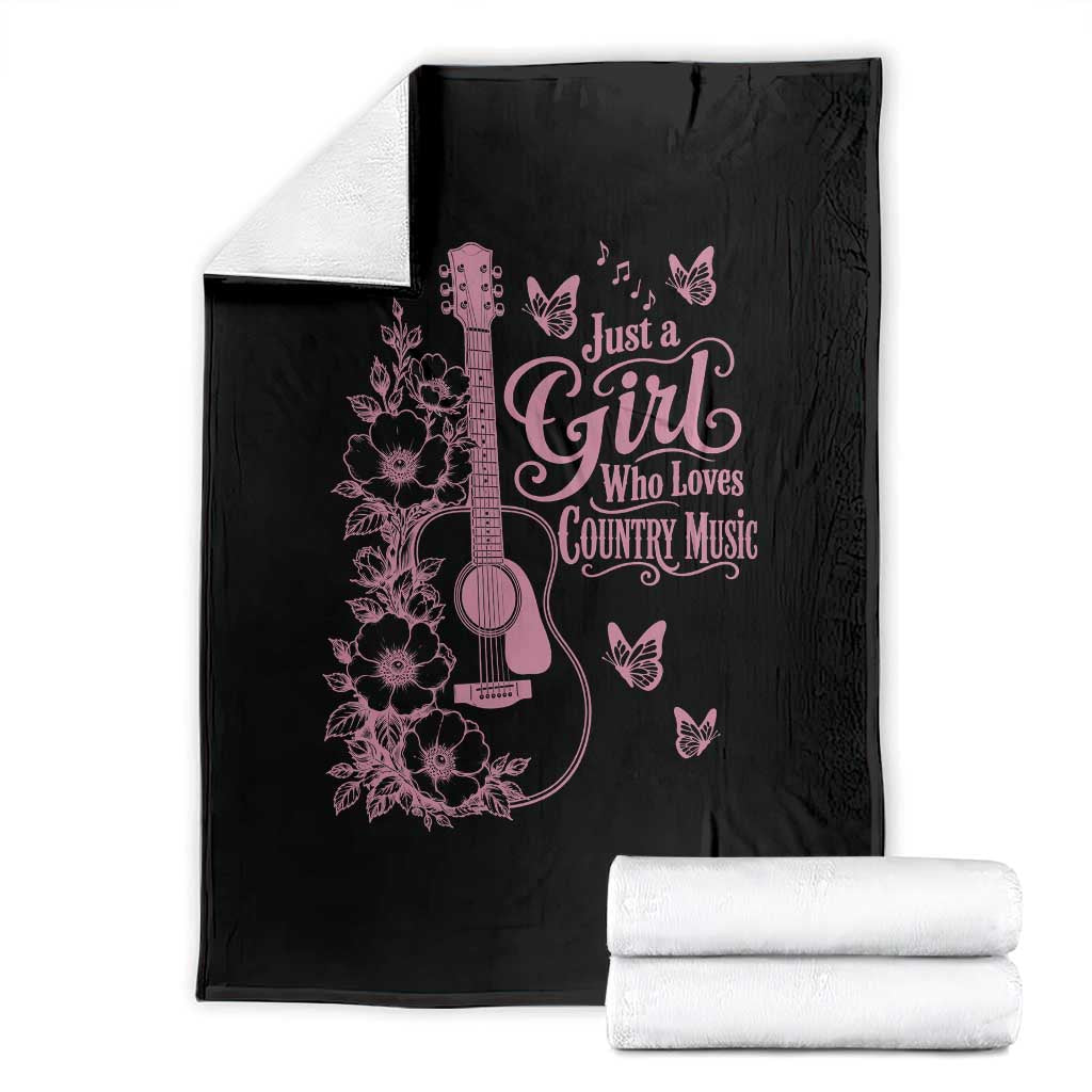 Just A Girl Who Loves Country Music Throw Blanket Guitar Flowers Butterflies Western Cottagecore Gift TS12 Black Print Your Wear