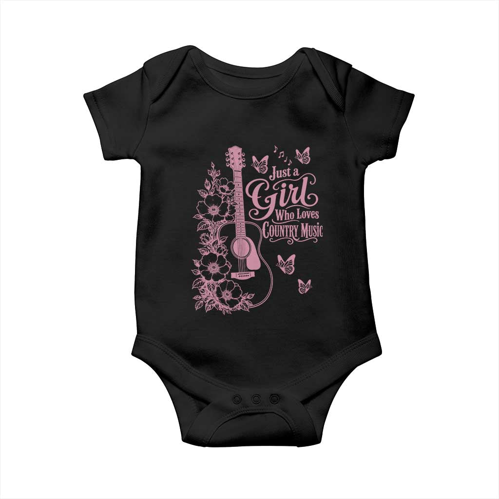 Just A Girl Who Loves Country Music Baby Onesie Guitar Flowers Butterflies Western Cottagecore Gift TS12 Black Print Your Wear