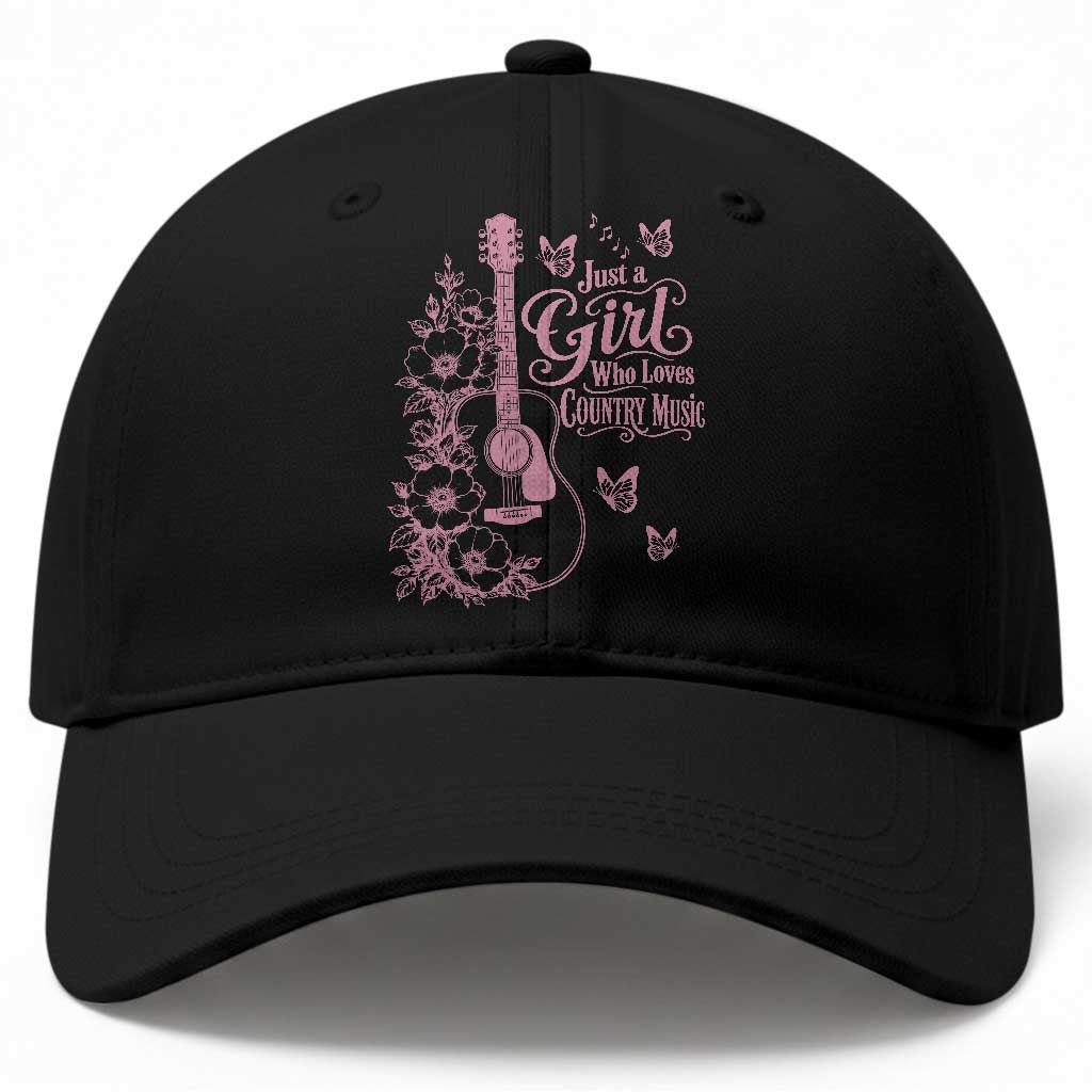 Just A Girl Who Loves Country Music Baseball Cap Guitar Flowers Butterflies Western Cottagecore Gift TS12 Print Your Wear