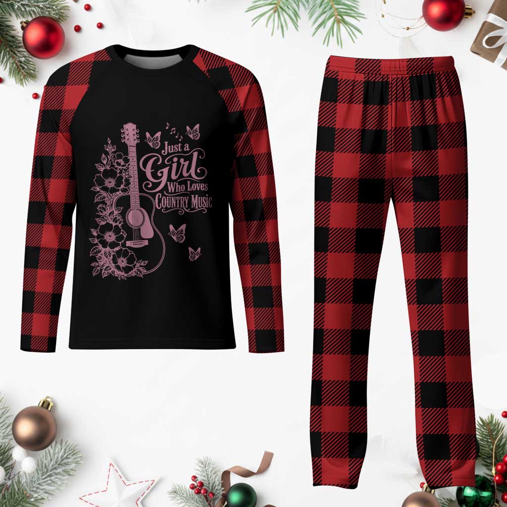 Just A Girl Who Loves Country Music Plaid Pajama Set Guitar Flowers Butterflies Western Cottagecore Gift TS12 Buffalo Plaid Print Your Wear