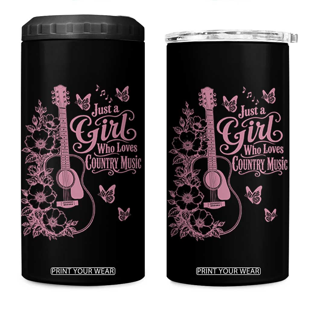 Just A Girl Who Loves Country Music 4 in 1 Can Cooler Tumbler Guitar Flowers Butterflies Western Cottagecore Gift TS12 One Size: 16 oz Black Print Your Wear