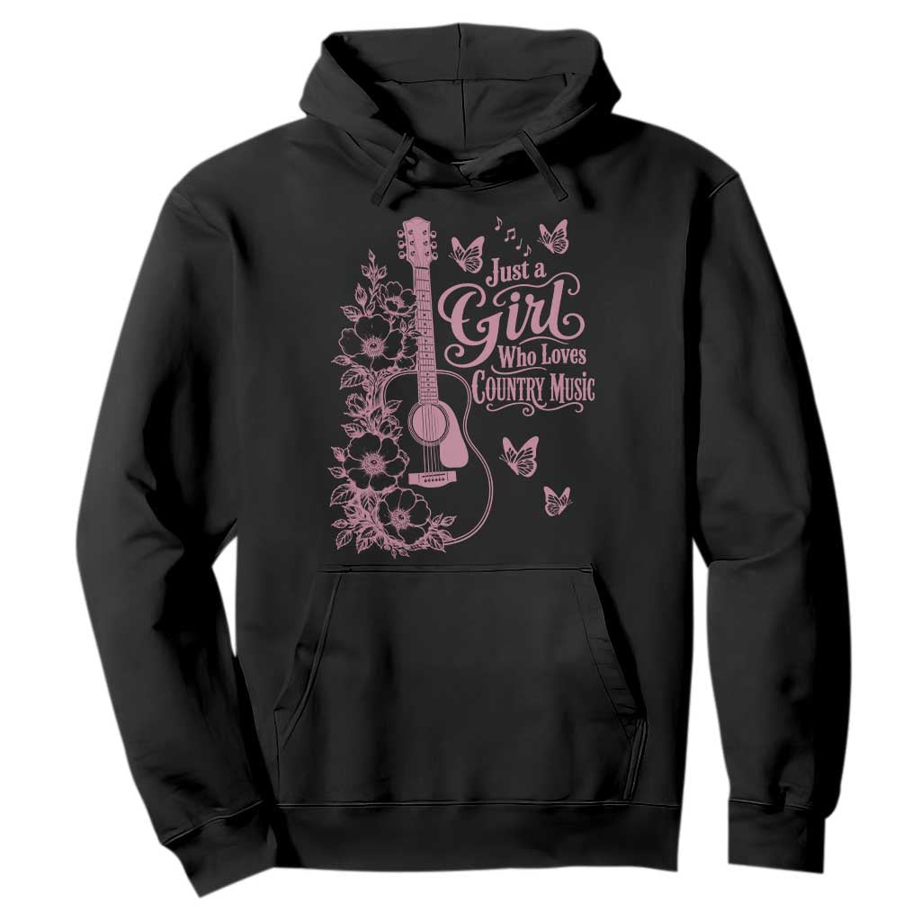 Just A Girl Who Loves Country Music Hoodie Guitar Flowers Butterflies Western Cottagecore Gift TS12 Black Print Your Wear