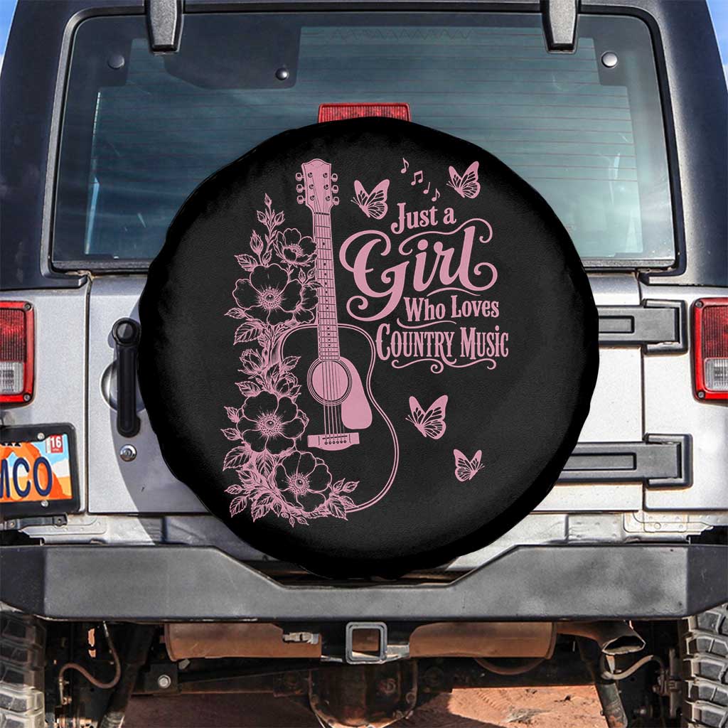 Just A Girl Who Loves Country Music Spare Tire Cover Guitar Flowers Butterflies Western Cottagecore Gift TS12 No hole Black Print Your Wear