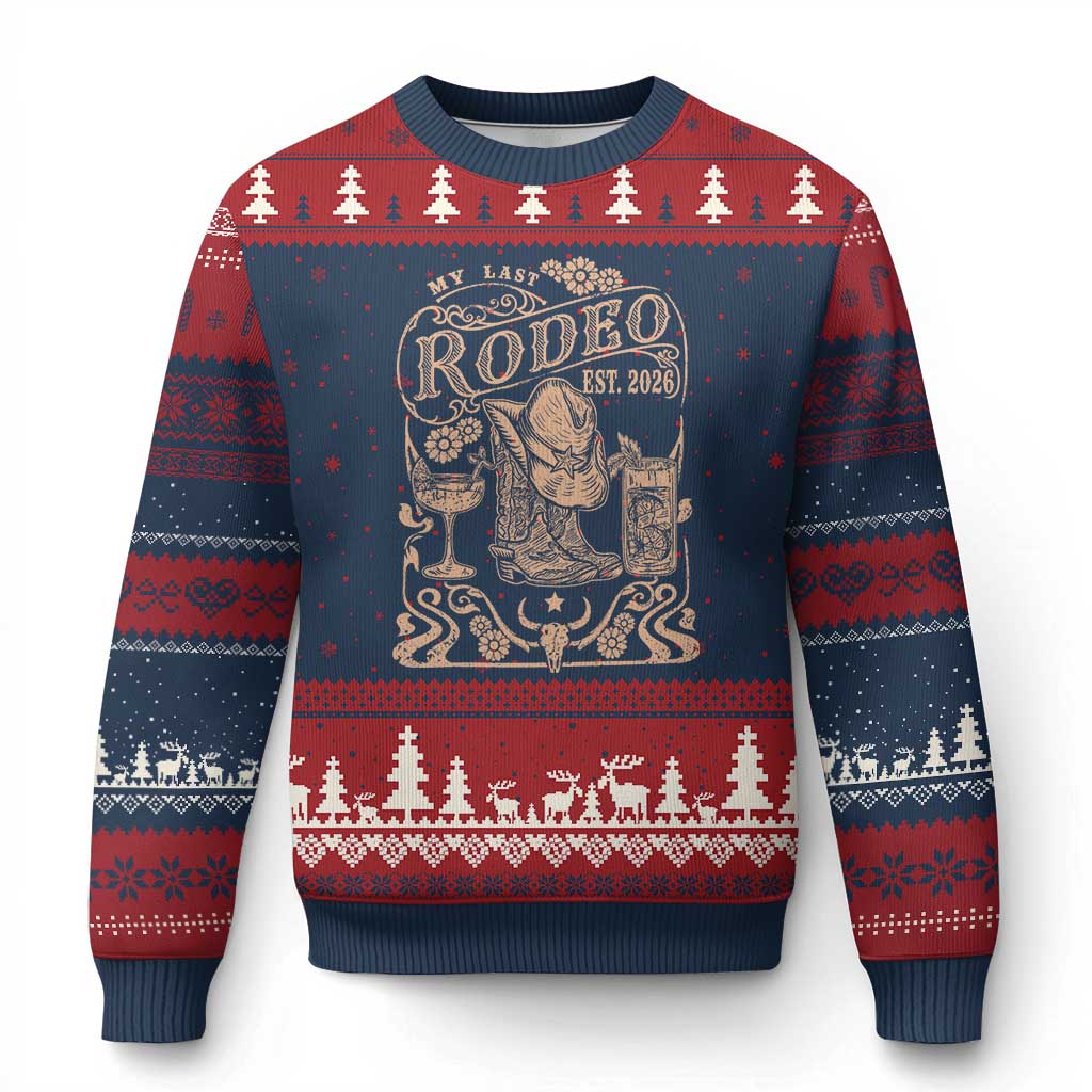 My Last Rodeo Western Bachelorette Party Bride 2026 Ugly Christmas Sweater Cowgirl Wedding Gift TS12 Navy Red Print Your Wear