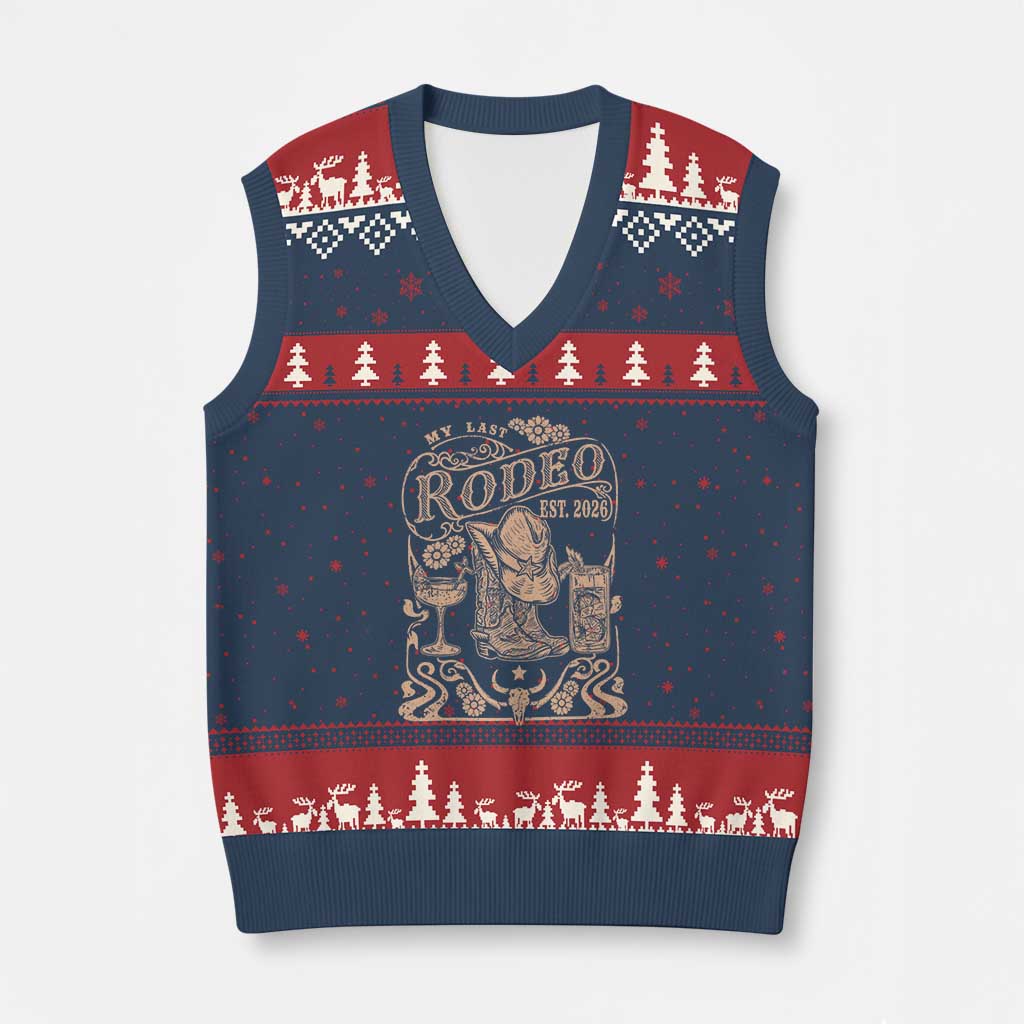 My Last Rodeo Western Bachelorette Party Bride 2026 V-Neck Knit Sweater Vest Cowgirl Wedding Gift TS12 Navy Red Print Your Wear