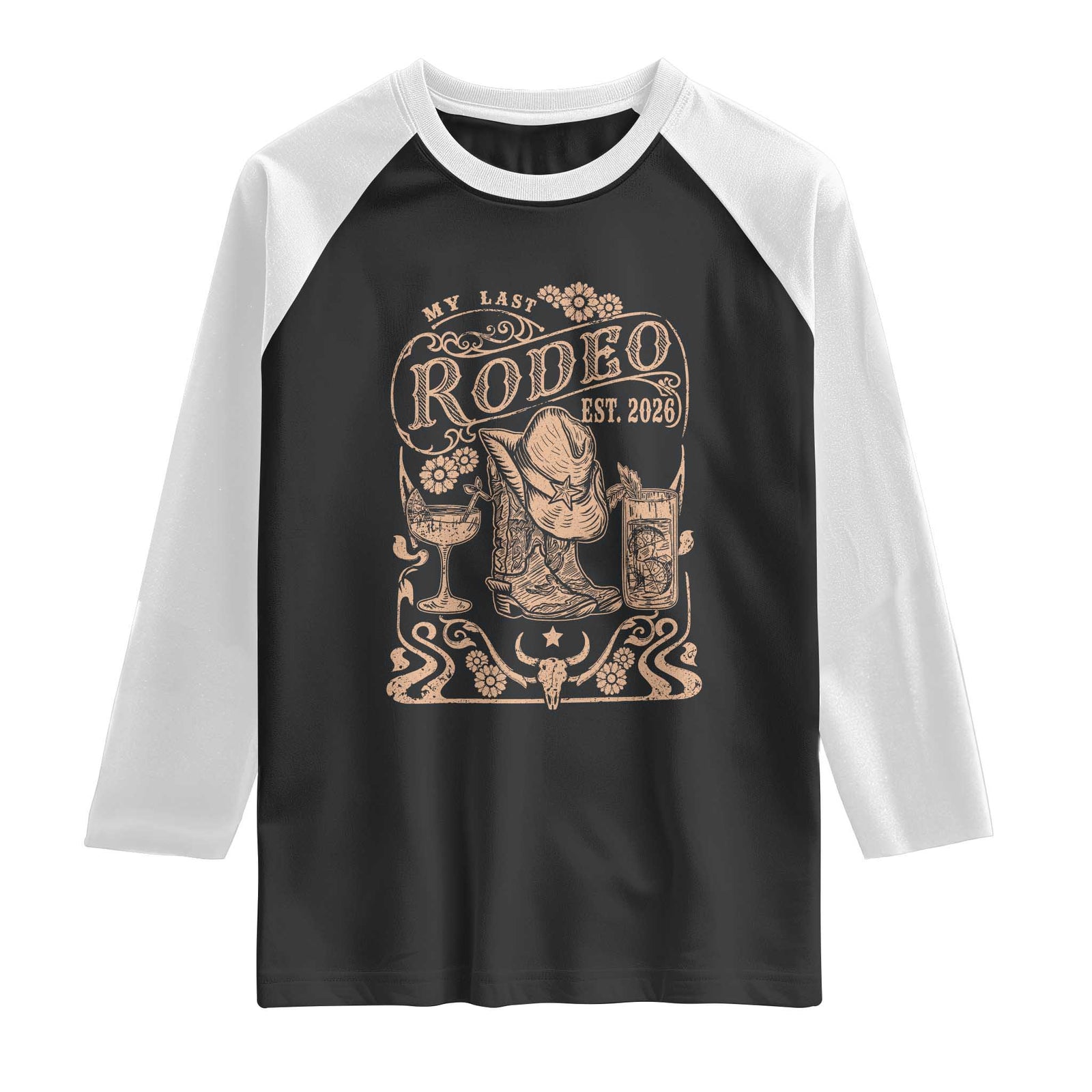 My Last Rodeo Western Bachelorette Party Bride 2026 Raglan Shirt Cowgirl Wedding Gift TS12 Black White Print Your Wear