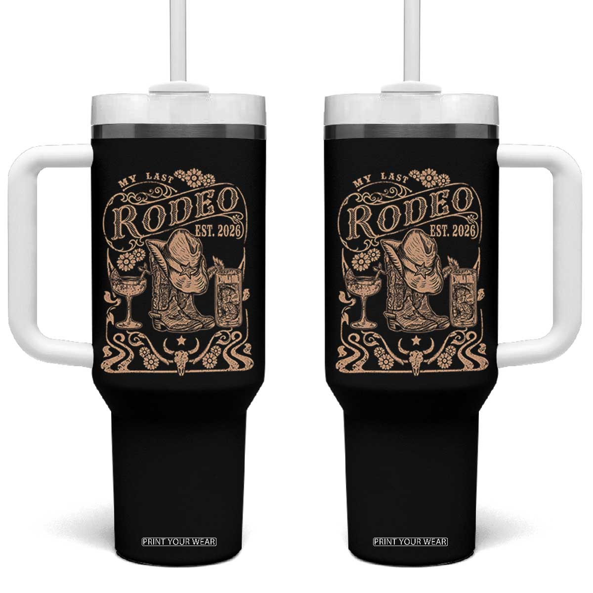 My Last Rodeo Western Bachelorette Party Bride 2026 Tumbler With Handle Cowgirl Wedding Gift TS12 One Size: 40 oz Black Print Your Wear