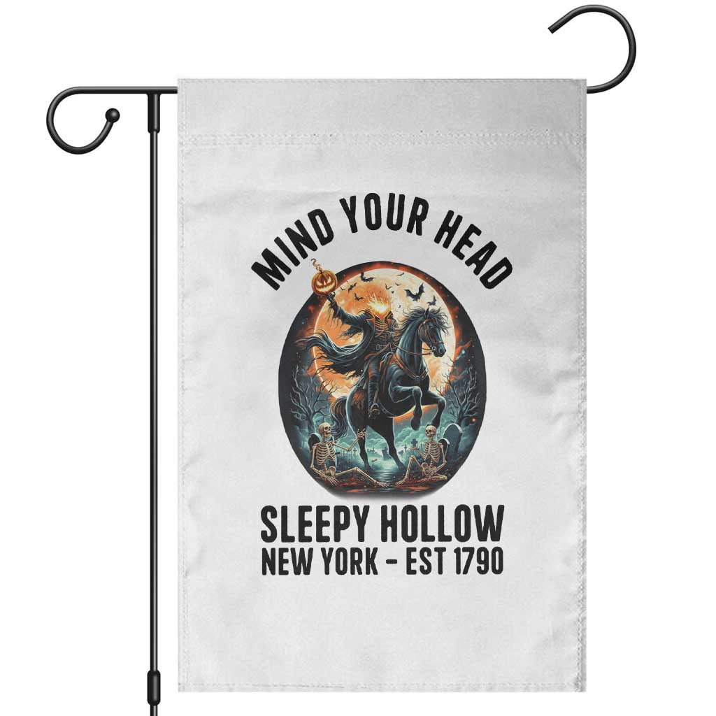 Headless Horseman Garden Flag Mind Your Head Haunted Gift TS12 White Print Your Wear